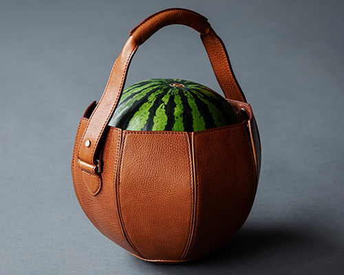 tsuchiya kaban crafts luxurious leather bag to carry a watermelon around
