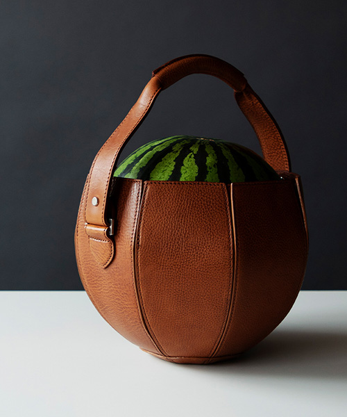tsuchiya kaban crafts luxurious leather bag to carry a watermelon around