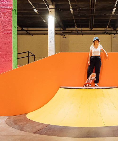 yinka ilori adds punchy pops of color to skatepark sited within a cultural institution in france