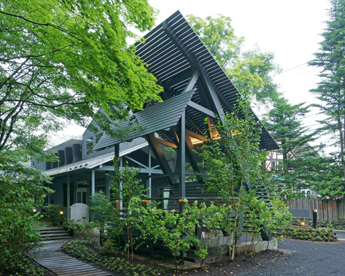 yuji tanabe completes flexible office spaces with a multifaceted folly in karuizawa, japan