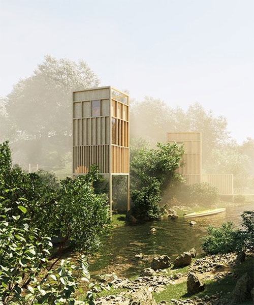 anfibio proposes modular treehouse tower nestled within a forest in france