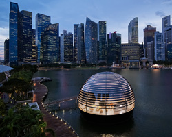apple and foster + partners unveil floating marina bay sands store in singapore