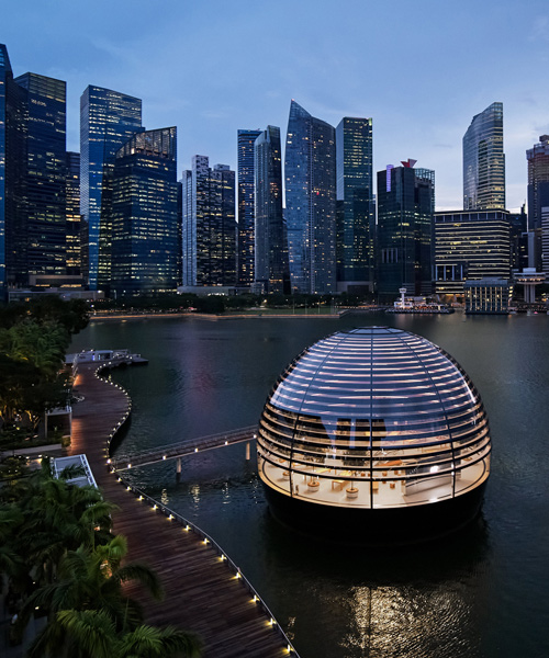 apple and foster + partners unveil floating marina bay sands store in singapore