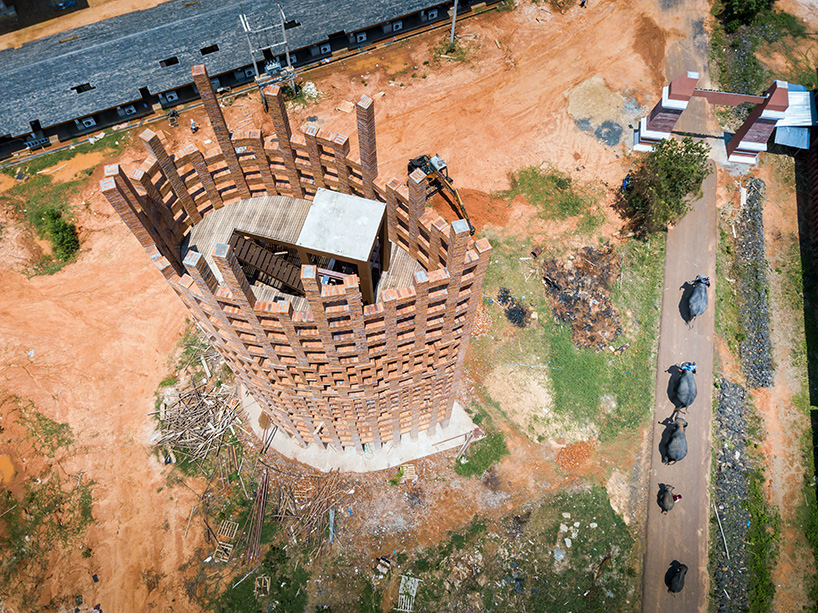 bangkok project studio builds brick observation tower at 'elephant world' in thailand