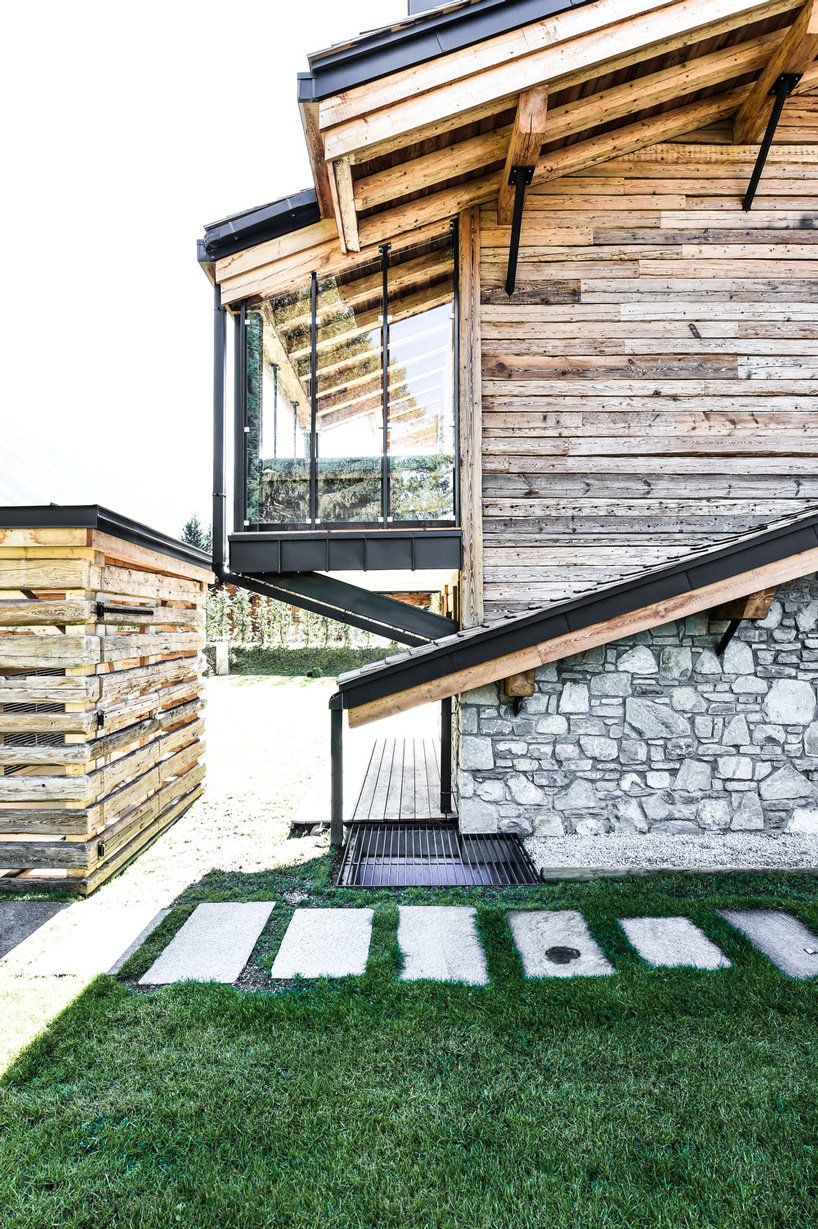 exterior detail view of chevallier architectes' alpine chalets in chamonix, france