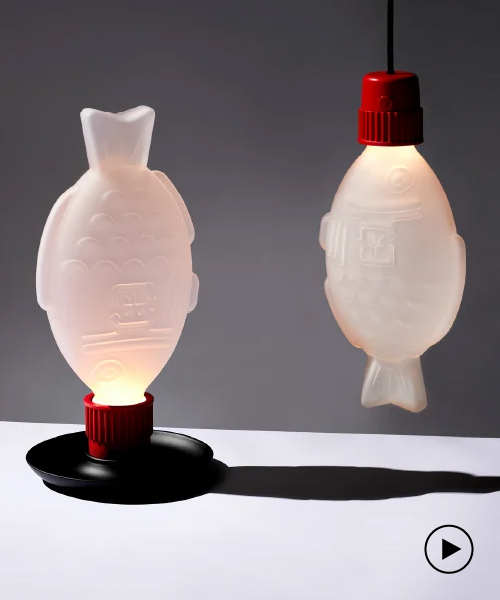 glass lamps shaped like soy sauce packets make a statement on single-use plastic