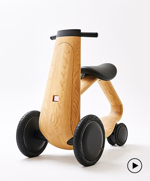 ILY-Ai is a three-wheeled electric scooter concept made from chestnut wood