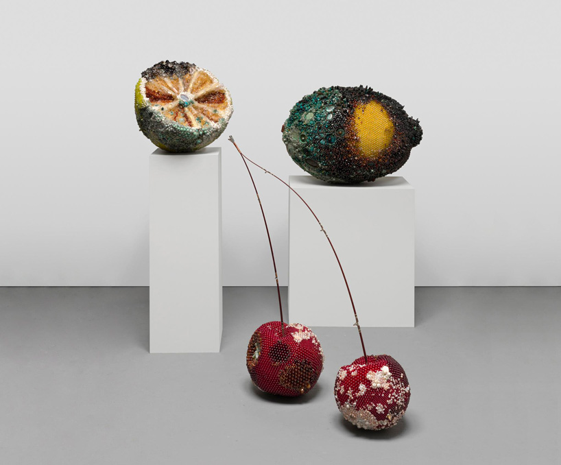 the bejeweled rotting fruit sculptures of kathleen ryan exhibited online at karma gallery