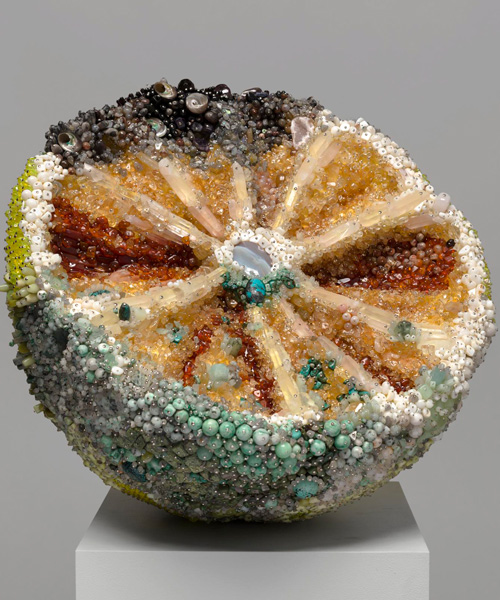 the bejeweled rotting fruit sculptures of kathleen ryan exhibited online at karma gallery
