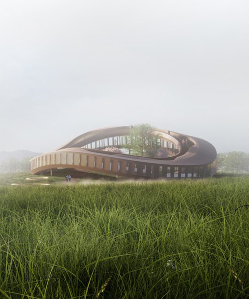 kurgi experience center is a ring-shaped proposal for a biosphere reserve in latvia