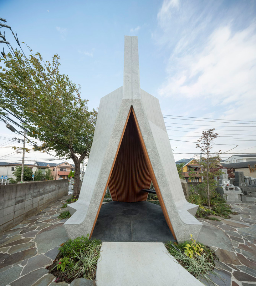 love architecture adds concrete + wood hall for tree burials to new cemetery in japan