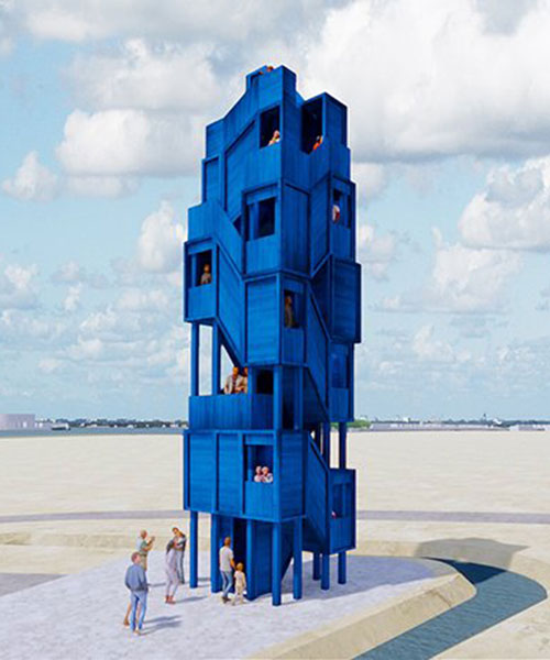 matthijs la roi proposes vibrant blue observatory tower in amsterdam