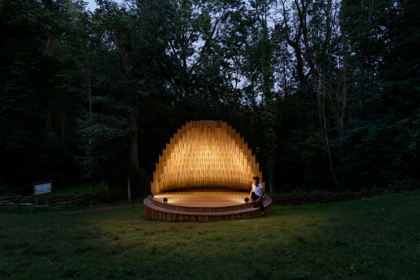matthijs la roi architects builds a cedar-clad 'rain amplifier' in a belgian forest