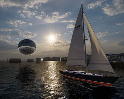 'orb' is a 50m radius illuminating sphere proposed to float over thessaloniki, greece