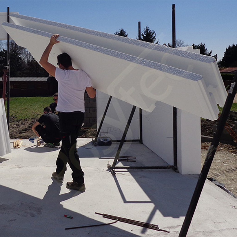 posyte, a polystyrene-based material used in eco-positive LEGO-like built homes