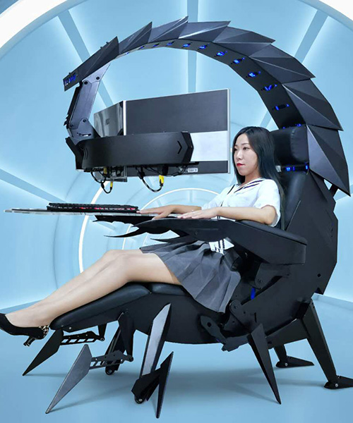 this giant scorpion gaming chair is a zero-gravity computer workstation that cocoons you