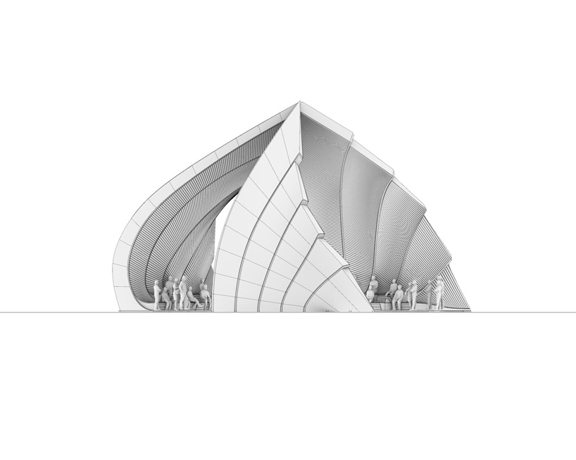 interchanging rail tracks define this sculptural pavilion by studio chris fox in sydney