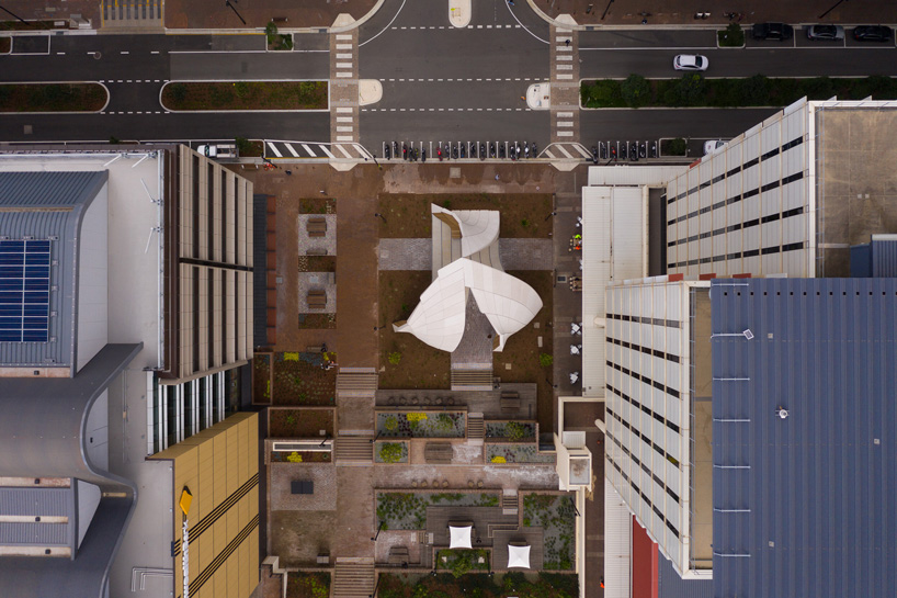 top view of sculptural pavilion by studio chris fox in sydney