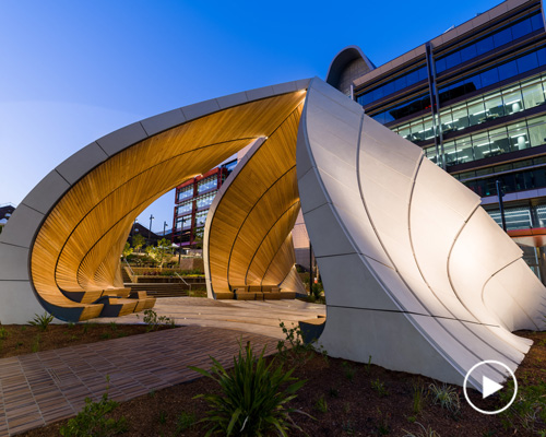 interchanging rail tracks define this sculptural pavilion by studio chris fox in sydney