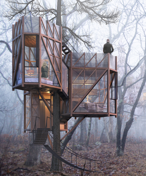 studio shanil proposes tree house modules clustered into 'enchanting nests'