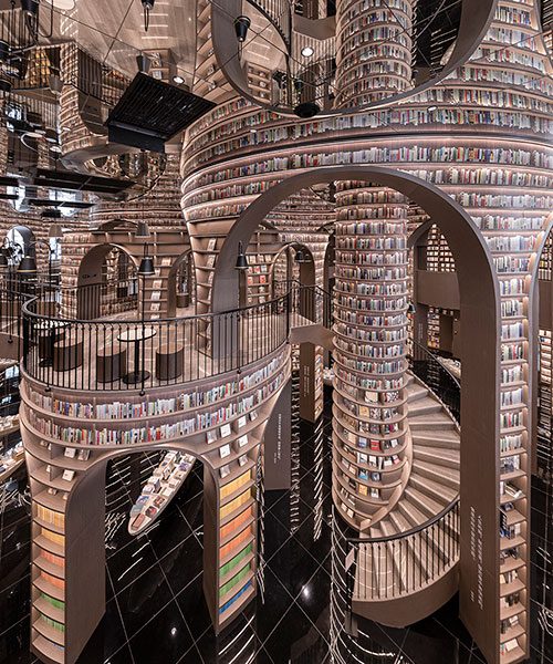 tall bookshelf arcs organize mesmerizing bookstore interior by x+living in china