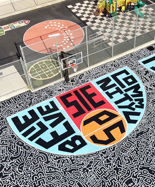 timothy goodman illustrates large basketball court for students in brooklyn, new york