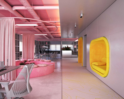 zyva studio's trans-office in auxerre will separate work and play through color