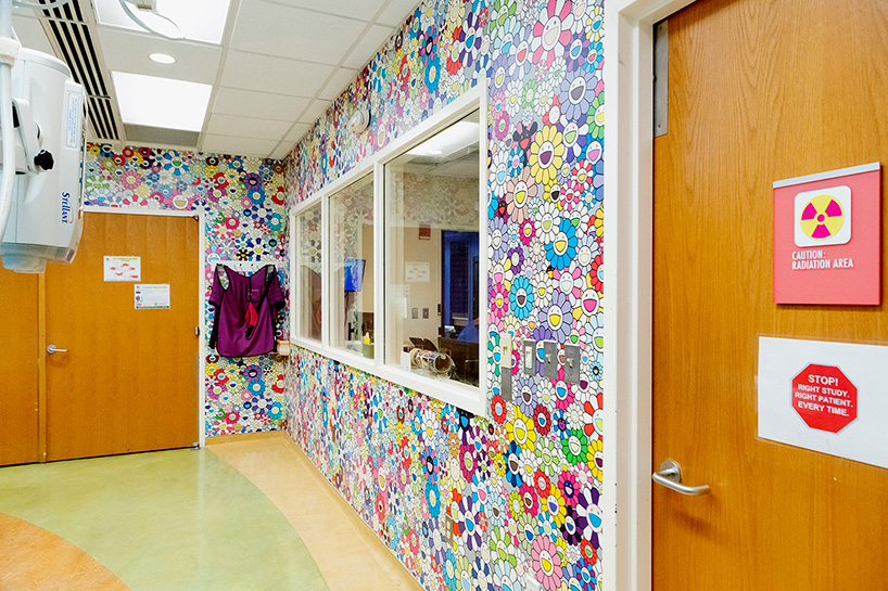 takashi murakami wraps a CT/PET scan suite at children’s hospital with signature flowers