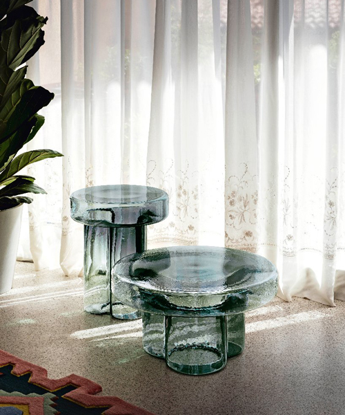murano glass is blown into sculptural coffee tables designed by yiannis ghikas