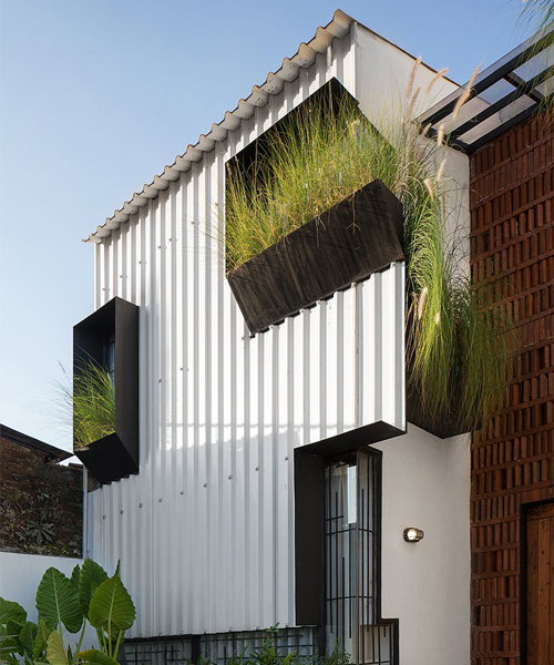 planter boxes populate the façade of 'kampoong in house' in indonesia