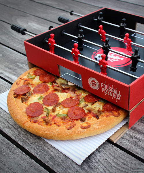 Pizza Hut Ogilvy Unveil A Pizza Box With A Foosball Table In The Lid