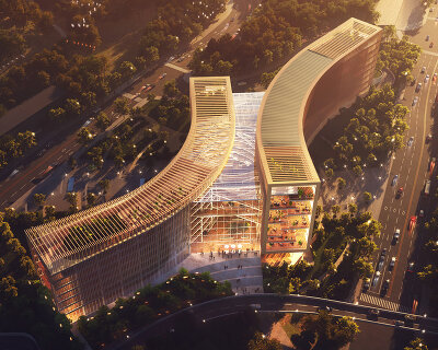 PLP architecture envisions two curved volumes for 'geek community' building in china