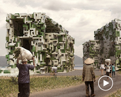 students turn algae into a building material for eco village concept in china