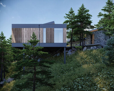 this 28-meter-long house by two+ hangs over forest slope in crimea