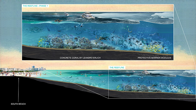 OMA / shohei shigematsu design 'ReefLine' public underwater sculpture park in Miami Beach