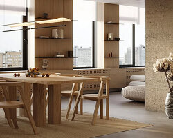 OBRIY uses natural materials + warm tones for 'PORTAL' apartment in kiev