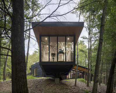 studio MM architect adds floating, glass-clad fitness studio to 'cat hill' house in the US