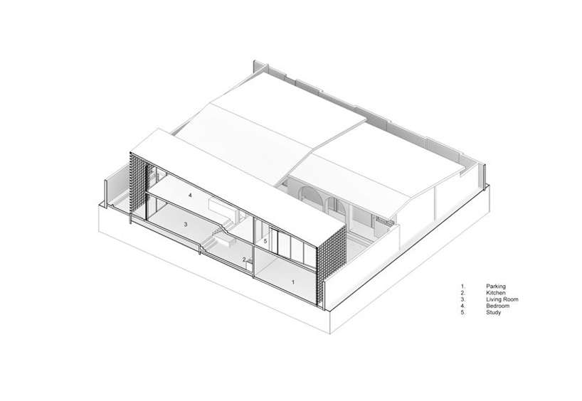 a porous façade of breeze blocks wraps 'dansoman studio' in accra, ghana
