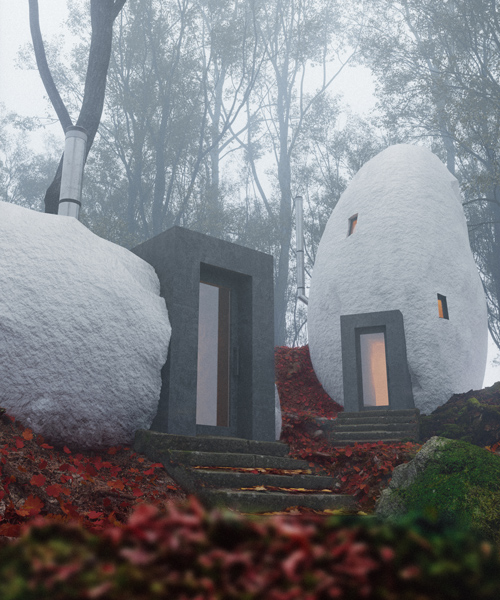 davit and mary jilavyan envision tiny 'dolmen shelters' as hotels built into the stone