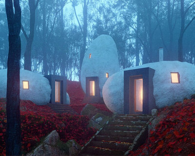 davit and mary jilavyan envision tiny 'dolmen shelters' as hotels built into the stone