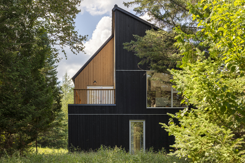 blackened timber helps blend 'B+L residence' into a tree-covered site in quebec
