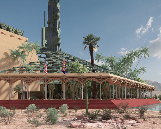 new visualizations revealed of frank lloyd wright’s unbuilt arizona capitol 'oasis'