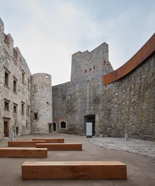 atelier-r celebrates the ruinous helfstyn castle with a corten steel intervention