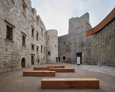 atelier-r celebrates the ruinous helfstyn castle with a corten steel intervention