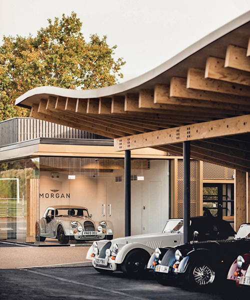 hewitt studios turns post-war buildings into a visitor center for morgan cars in england