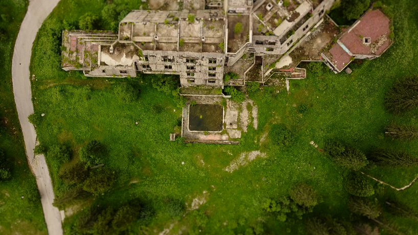 top view of ruin in sarajevo, forest around