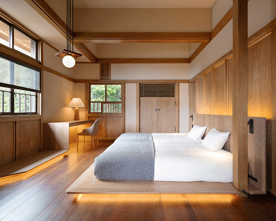 kamiya architects transforms a frank lloyd wright prairie-style villa into hotel in tokyo
