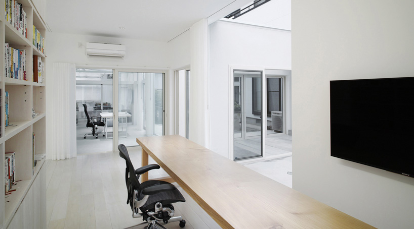 long wooden desk in the home's extension