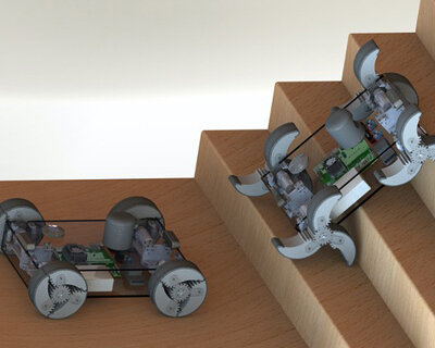 this robot can autonomously transform its legs into wheels depending on the terrain