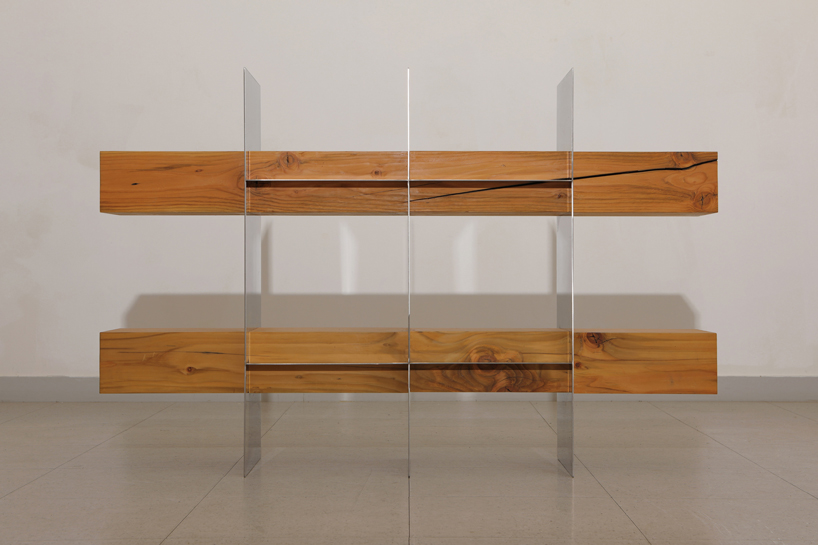 shinkyu shon fuses timber with metal and glass for 'split' furniture collection designboom